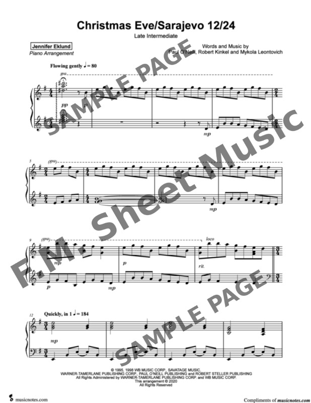 christmas eve sarajevo 12 24 sheet music free